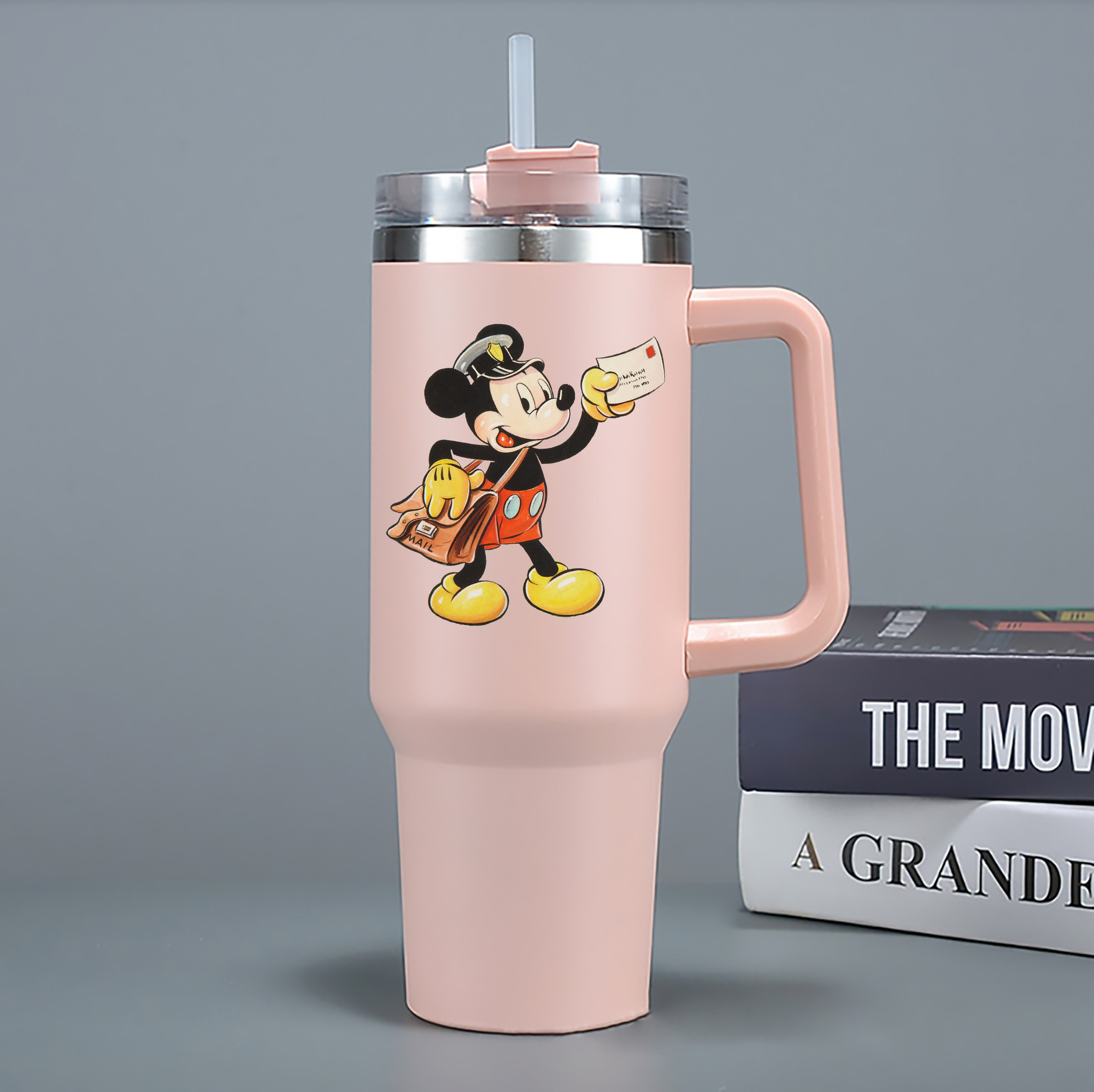 （画像用） ミッキーマウス Mickey Mouse 1200mL車用タンブラー - クリスタルステッカー（プラスチックストロー付き）